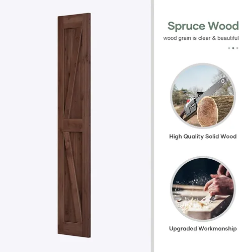 Vista 4 de Losa de puerta corrediza de madera de granero de 36 x 84 pulgadas (puerta doble de 18 x 84 pulgadas) con kit de herramientas y mango de 6.6 pies