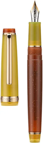 Vista 4 de 3 Jinhao 82 Pluma estilográfica acrílica transparente de color clásico mixto con punta media y borde dorado, con juego de conversor Mezcla clásica