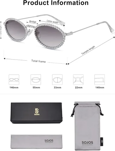 Vista 5 de SOJOS Retro Skinny Oval Rhinestone Sunglasses for Women 90s Styles Bling Hippie Disco Trendy Sun Glasses Small Face SJ1205