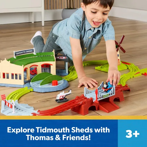 Vista 2 de Thomas & Friends Juego de tren explorando Tidmouth Sheds de Fisher-Price
