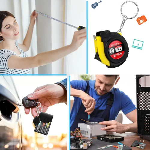 Vista 5 de Jutom - Juego de 18 llaveros con mini destornillador, cinta métrica retráctil, luces LED, regalo de regreso a la escuela, a granel para hombres