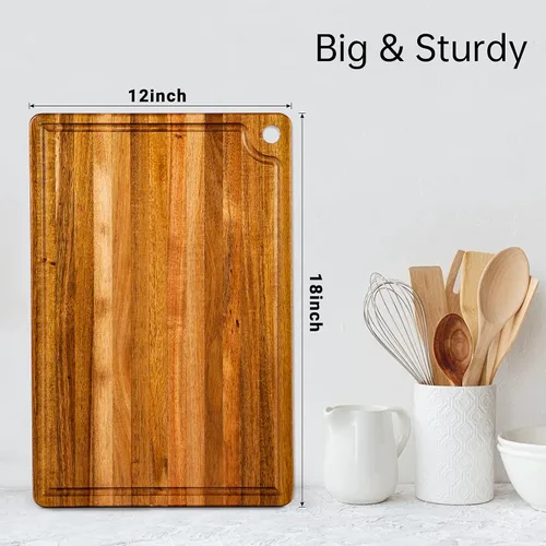Vista 2 de Caperci Better Tabla de cortar grande de madera de acacia para cocina, tabla de cortar con ranura para jugo y agujero de mango para carne