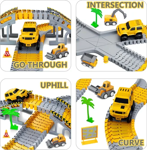 Vista 3 de Juguetes para niños 253 piezas Pista de carreras de construcción para niños de 3, 4, 5, 6, 7, 8 años, 5 piezas de camiones de construcción y coche
