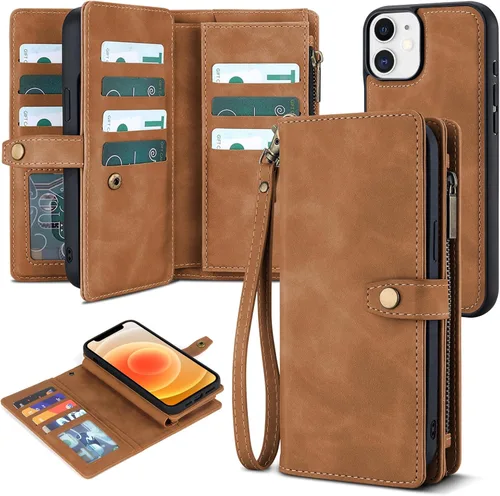 Vista 15 de TwoHead Funda tipo cartera para iPhone 12 Pro Max con tarjetero, funda magnética desmontable para teléfono 12 Pro Max, piel sintética, a prueba