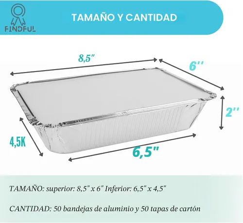 Vista 2 de Sartenes de aluminio con tapas (paquete de 50 unidades, 8.5 x 6 pulgadas), recipientes de alimentos de aluminio de 2.25 libras con tapas, 50