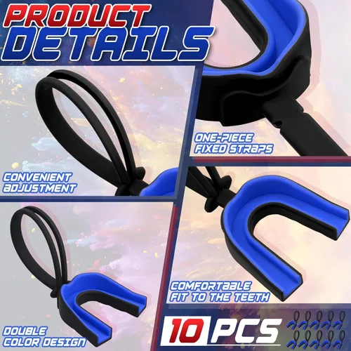 Vista 3 de Seematn 10 protectores bucales con correa, protector bucal deportivo, protector bucal de fútbol para jóvenes, protector bucal para evitar que