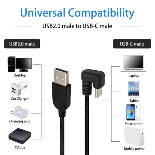 Vista 3 de Poyiccot Cable USB tipo C 3A de carga rápida, cable USB C de 180 grados, cable de carga USB C en forma de U, cable de transferencia
