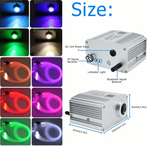 Vista 3 de AZIMOM Control Bluetooth 10W RGBW Twinkle Fibra Óptica Luces Estrella Kit de Luz de Techo 200 Unidades* 0.03 pulgadas x 6.5 pies Cables de Fibra