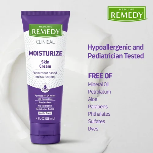 Vista 4 de Medline Remedy Crema clínica para la piel, aroma a vainilla (4 onzas líquidas), crema hidratante facial y corporal para todas las edades, sin