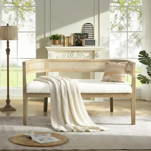 Vista 4 de Christopher Knight Home Xiza Modern Boucle - Sofá biplaza tapizado con marco de madera de caucho, cómodo sofá de 2 plazas y respaldo de ratán, sofás