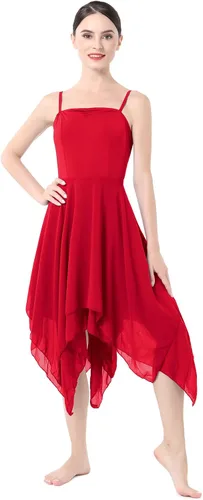 Vista 5 de ODASDO Disfraz de danza lírica para mujer, moderno, contemporáneo, de ballet, con tirantes delgados, vestido fluido de gasa