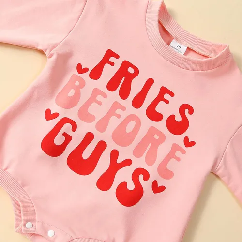 Vista 28 de Traje de bebé niña para el primer día de San Valentín, mameluco de burbujas con cuello redondo, sudadera linda para primavera y otoño