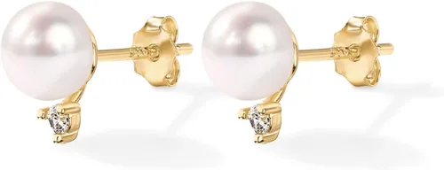 Vista 3 de PAVOI Aretes de perlas con botón de plata de ley 925 chapada en oro de 18 quilates Aretes de perlas cultivadas en agua dulce de calidad AAA+