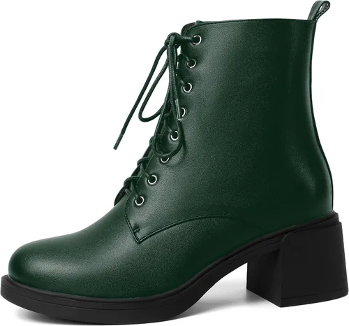 Vista 44 de ROSERWISH Botas altas de tacón bajo y grueso para mujer, con cordones, cómodas, modernas, con puntera redonda, de 2.5 pulgadas