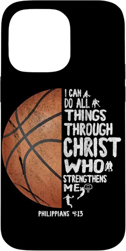 Vista 21 de Funda de baloncesto para iPhone 17 con texto en inglés "I can do All Things Through Christ Philippians
