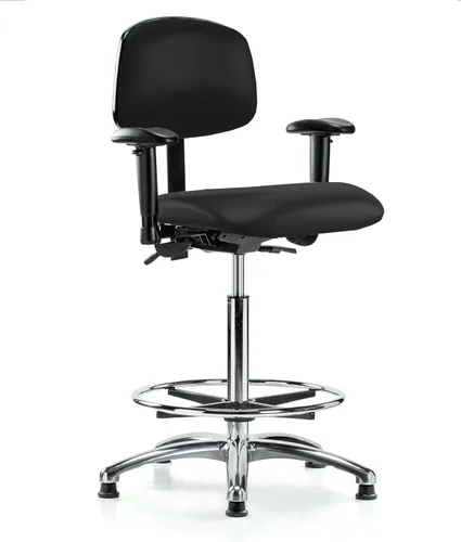 Vista 97 de PERCH - Silla giratoria con ruedas para alfombra o linóleo, cromado, Textil, Tela negra