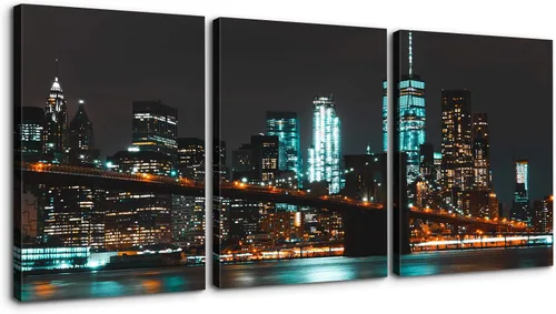 Vista 13 de Denozer - Lienzo decorativo para pared de 3 piezas - Paisaje con paisaje urbano, arte de puente, arte de pared para sala de estar, decoración