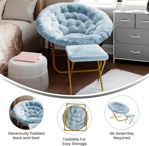 Vista 4 de Flash Furniture Gwen - Silla plegable de gran tamaño con otomana, silla lunar de piel sintética, marco de acero duradero, para dormitorio