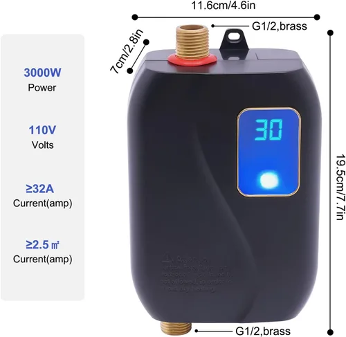 Vista 5 de Calentador de agua eléctrico pequeño sin tanque, calentador de agua instantáneo de 110 V, 3000 W, bajo demanda, para cocina debajo del fregadero