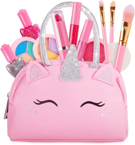 Vista 10 de Kit de maquillaje de simulación para niñas pequeñas con bolso de unicornio: juego de juguetes de maquillaje falso (no real) para niños pequeños