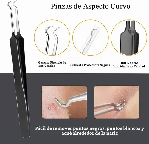 Vista 5 de Boxoyx Kit de herramientas para reventar espinillas, kit de herramientas extractoras de comedones de 6 piezas con estuche de metal para eliminar