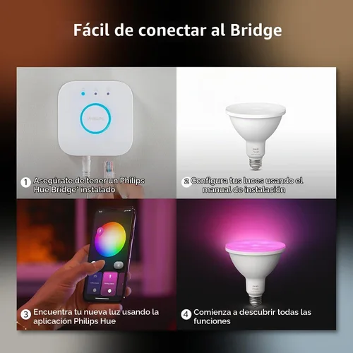 Vista 6 de Philips Hue Bombilla LED inteligente PAR38 de 100W - Luz de ambiente blanca y de color que cambia de color - 1 paquete - 1300LM - E26 - Para