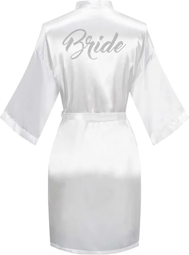 Vista 60 de Bata de boda para mujer, para novia, dama de honor, corta, de satén, kimono, batas de seda para prepararse, fiesta nupcial