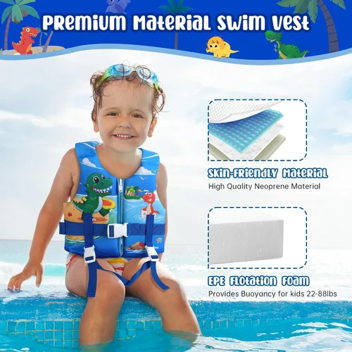 Vista 5 de Chaleco de natación para niños, flotadores para niños pequeños con correa de seguridad ajustable, ayudas de natación, flotador infantil, traje