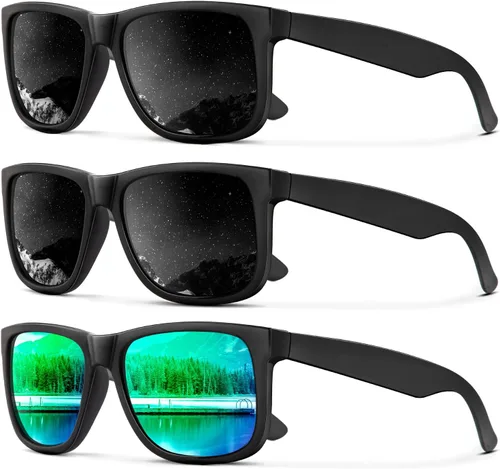 Vista 31 de KALIYADI Sunglasses Men Polarized Sun glasses for Mens Womens Classic Matte Black Frame UV Protection 3pack negro + negro + amarillo + amarillo