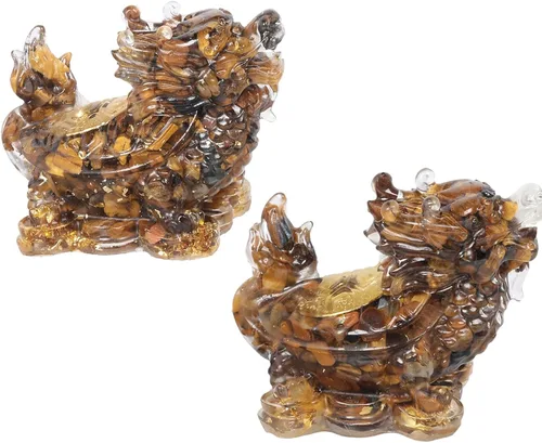 Vista 10 de SUNYIK Paquete de 2 estatuas de tortuga de dragón de cristal de resina, piedra curativa de tortuga de dragón Feng Shui, decoración para el hogar