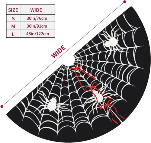 Vista 4 de Telaraña Negra de Halloween Aterradora Divertida 30 36 48 Pulgadas Falda de Árbol de Navidad Alfombra Tapete Divertido Suministros de Decoración