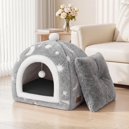 Vista 6 de Glow in the Dark Cat Cave Bed, 2-in-1 Foldable Indoor Cat Tent Cat House