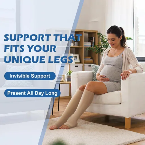 Vista 5 de Beister Calcetines de compresión médica para mujeres y hombres, puntera abierta hasta la rodilla, pantorrilla alta, medias firmes de apoyo graduado
