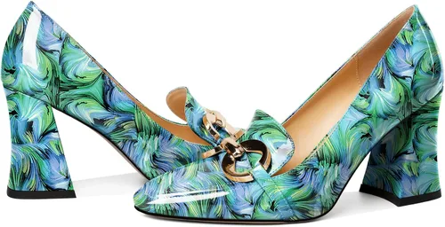 Vista 4 de Zamikoo Zapatos de tacón grueso para mujer, tacón alto, sin cordones, con hebilla de metal, puntera cuadrada cerrada, zapatos de vestir