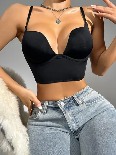 Vista 6 de COZYEASE Brasier cruzado sin espalda para mujer, bralette liso con aros