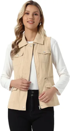 Vista 16 de Allegra K Chaleco de viaje para mujer con bolsillos, chaleco utilitario cargo sin mangas de verano Negro