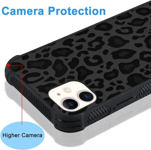 Vista 4 de KANGHAR - Funda compatible con iPhone 11, diseño de leopardo negro, textura de neumático antideslizante, a prueba de golpes, funda protectora