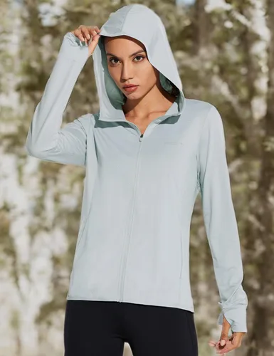 Vista 6 de baleaf Chaqueta de protección solar UPF 50+ para mujer, con capucha, con bolsillos, para senderismo, rendimiento al aire libre