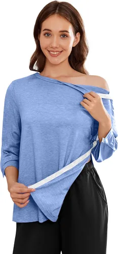 Vista 12 de Camisetas Deyeek para Mujeres Después de Cirugía de Hombro Desmontables Mangas 3/4 Tops para Después de Cirugía de Manguito Rotador Ropa Adaptativa