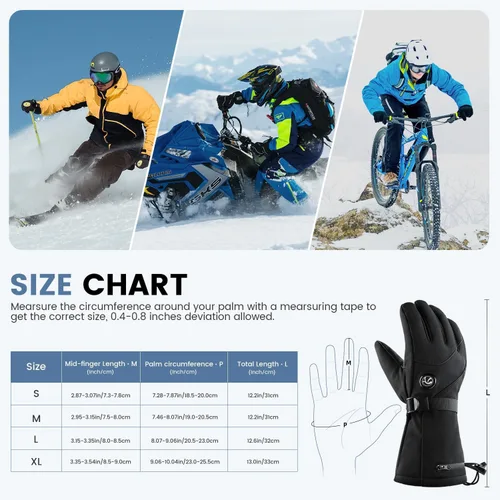 Vista 6 de Guantes calentados Neveland para hombres y mujeres 4800mAh recargables 8H guantes de esquí eléctricos calentados impermeables con pantalla táctil
