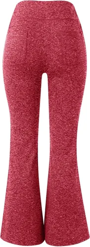 Vista 3 de SNKSDGM Pantalones de yoga acampanados para mujer con bolsillo, cintura alta, corte de bota, leggings de yoga sin costuras, cómodos, talla extra