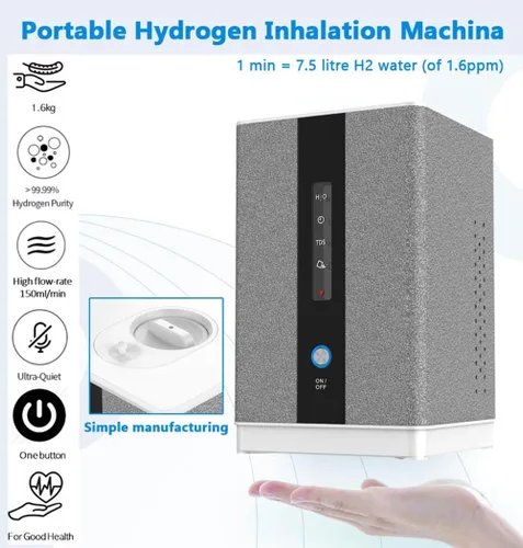 Vista 3 de Máquina de Inhalación de Agua de Hidrógeno AquaGreen, Inhalador de H2 de Alta Pureza del 99.99% con 5 Cánulas Nasales, Generador de Agua Rica