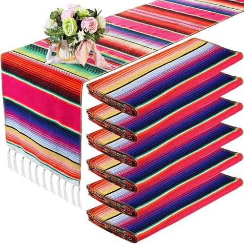 Vista 11 de Tegeme 12 Piezas Caminos de Mesa Mexicanos 14 x 84 Pulgadas Camino de Mesa Mexicano Serape Manta Decorativa con Flecos de Algodón Decoración