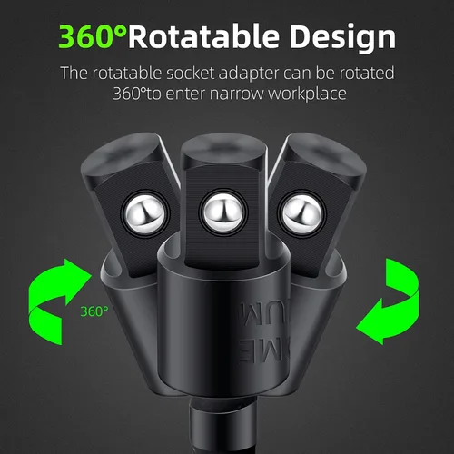 Vista 4 de Juego de 4 adaptadores de enchufe de impacto de 90 grados, accesorio de taladro de ángulo recto giratorio de 360° de 1/4 3/8 1/2 pulgadas, adaptador