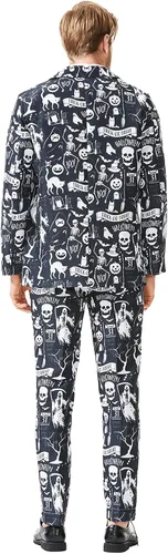 Vista 3 de Traje de Halloween para hombre, disfraz de fiesta para adultos, con diferentes estampados, 3 piezas, chaqueta fea y divertida para hombre, traje