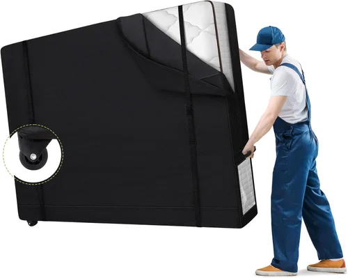 Vista 9 de Bolsa de almacenamiento impermeable para colchón para mudanza y almacenamiento, bolsa reutilizable de lona resistente con cremallera y correas