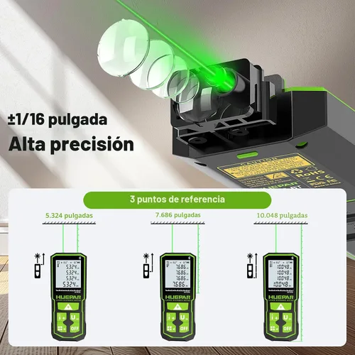 Vista 4 de Herramienta de medición láser con aplicación Bluetooth, 200 pies, ± 1/16 pulgadas de alta precisión, medidor de distancia láser de haz verde