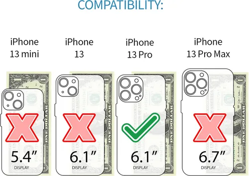 Vista 2 de Dockem Funda tipo cartera para iPhone 13 Pro con placa de metal integrada para montaje magnético y 1 bolsillo plano para tarjetas de crédito Exec