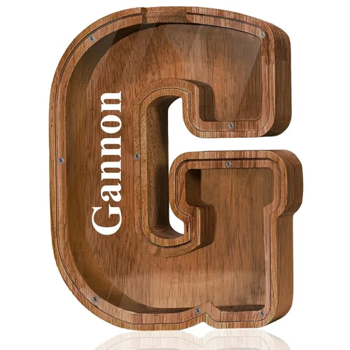 Vista 86 de Alcancía de madera grande personalizada con letras – Alcancía de letras para niños y niñas, regalo de cumpleaños (A)