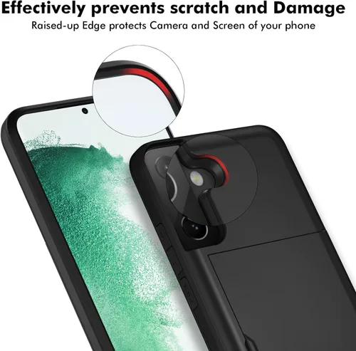Vista 3 de Jiunai Funda para Samsung Galaxy S22 con tarjetero para 2 tarjetas de identificación, licencia de crédito, tarjetero deslizante, cubierta de doble